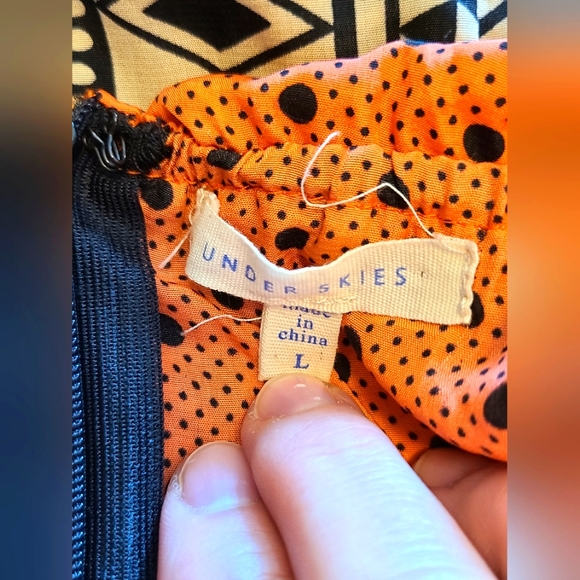 Under Skies Halter Style Silky Asymmetrical Hem Dress Size Large Orange & Black - Picture 5 of 8